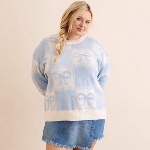 ARULA Blue and White Bow Sweater